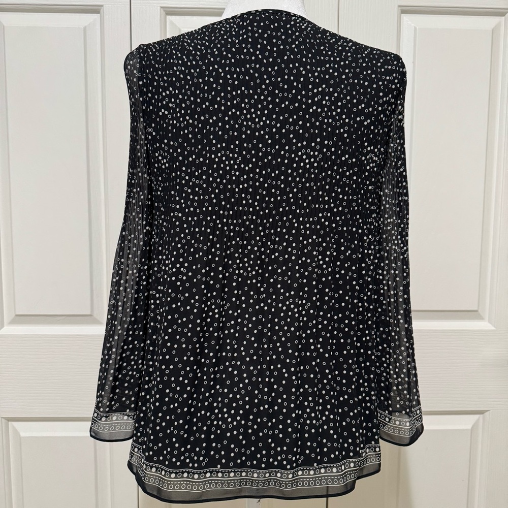 Max Studio Polka Dot Pleated Blouse XS Sheer Bell Sleeves - Picture 5 of 16